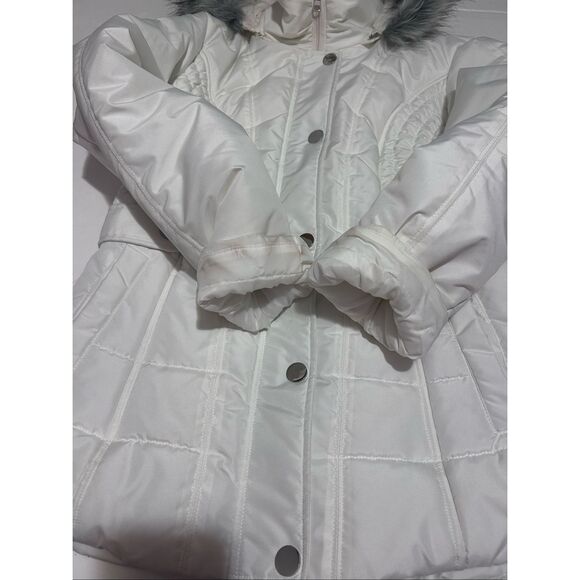 Weather Tamer Winter White Puffer Coat Faux Fur Removable Hood Size M - Picture 10 of 15